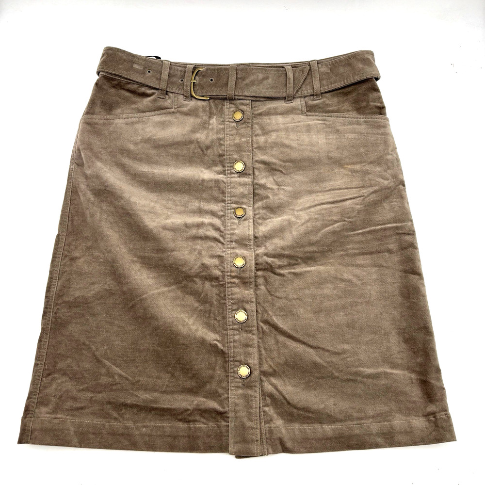 NEW Sportscraft Taupe Velvet Mid Rise Button Down Belted Pencil Skirt 8 29x21"